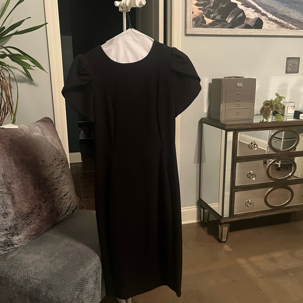 Calvin Klein Black Sheath Dress with Flutter Sleeves